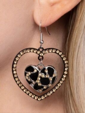 Amber Rhinestone Black Leopard Sparkly Double Drop Gorgeous Earrings